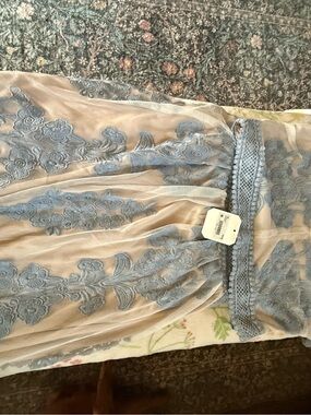 Altar'd State Dusty Blue Embroidered Lace Maxi Dress
